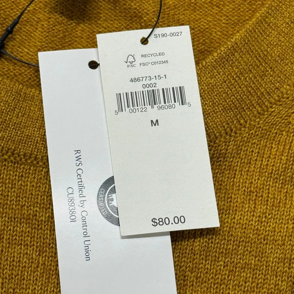 Banana Republic 100% Merino Wool Crewneck Sweater Mens Medium Mustard Yellow NWT